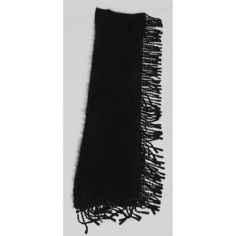 Venesha Black Angora Rabbit Hair Triangle Shawl Wrap Beaded Fringe Korea 70x11